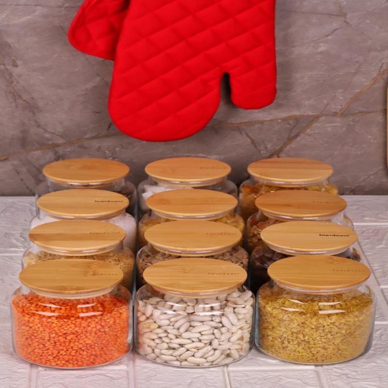 Zone - 12-Pack Glass Storage Container 600Ml With Vacuum Bamboo Lid