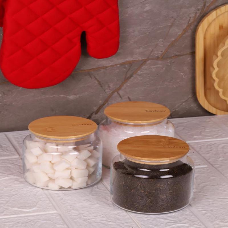 Zone - 3-Pack Glass Storage Container 600Ml With Vacuum Bamboo Lid