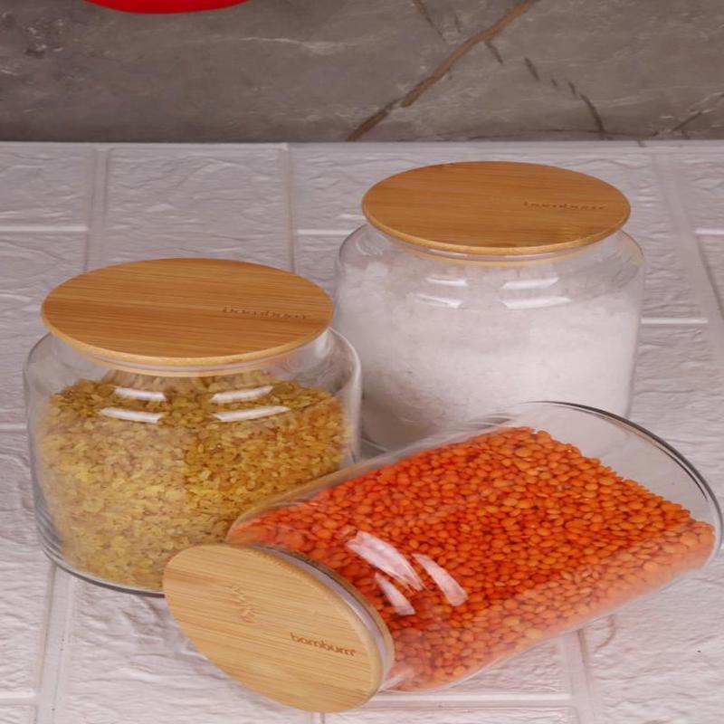 Zone - 3-Pack Glass Storage Container 800Ml With Vacuum Bamboo Lid