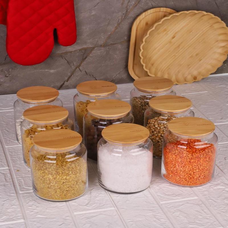 Zone - 9-Pack Glass Storage Container 800Ml With Vacuum Bamboo Lid