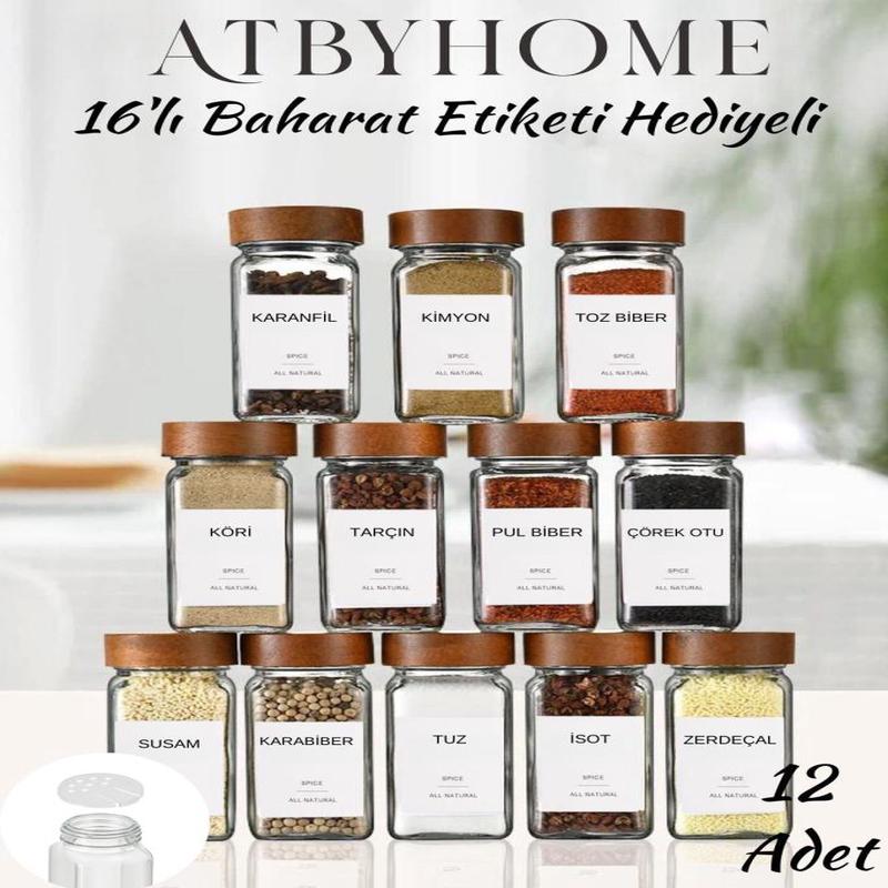 12 Piece Glass Spice Jar Set With Acacia Lids 120 Ml