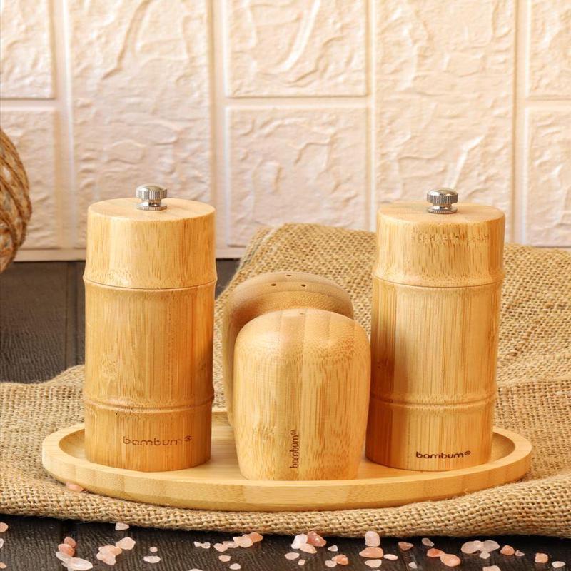 5 Piece Salt And Pepper Shaker Grinder Mill Set With Plate