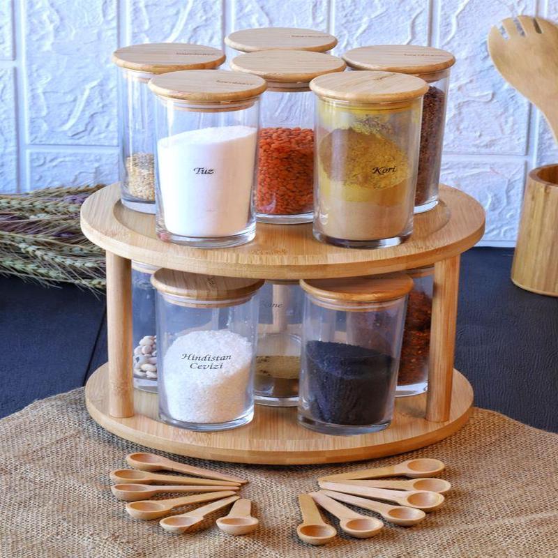 Atbyhome 37 Piece Spice Shaker Set With Rotating Stand - 12 Piece Spice Shaker Set With Spoon - 65 Pieces Label Gift