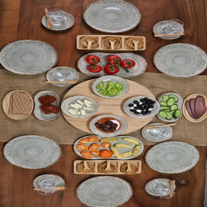 Bambum 49 Piece Lenny Porcelain Breakfast Set For 6 People - Luxury Breakfast Serving Set