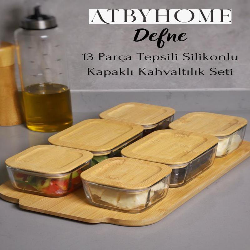 Defne 13 Piece Vacuum-Sealed Borosilicate Glass Breakfast Set With Lid And Tray Luxury Breakfast Set