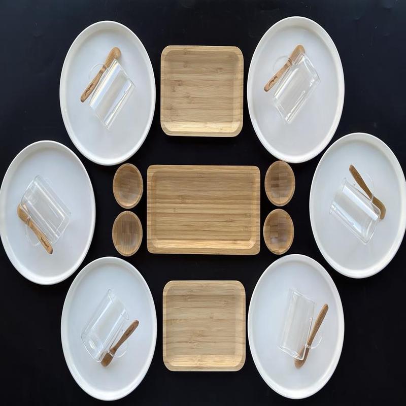 Atbyhome 25 Piece Bamboo Breakfast Set For 6 People - Luxury Breakfast Serving Set