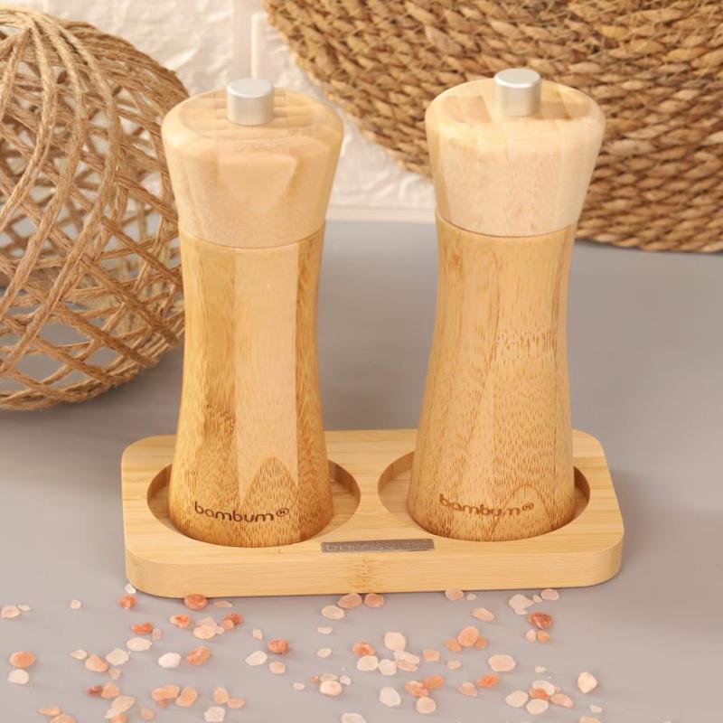 Bambum - 3 Piece Salt And Pepper Shaker Grinder Set With Plate