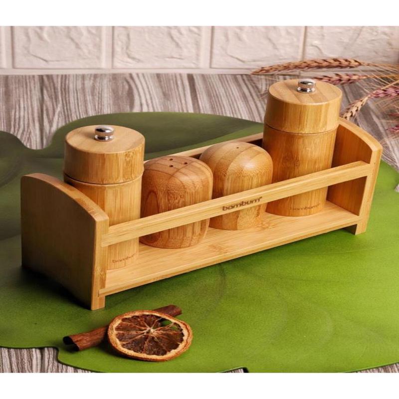 Bambum 5 Piece Stand Salt And Pepper Shaker Spice Shaker Set With Grinder