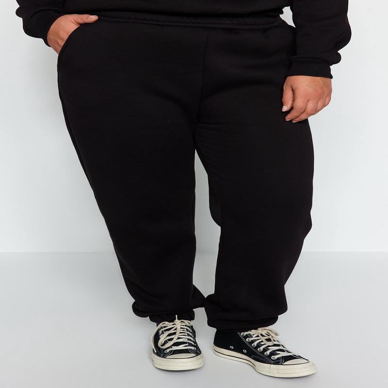 Curve Women's black Straight Long Sleeve Casual/Casual Relaxed Plus Size Tracksuit Set