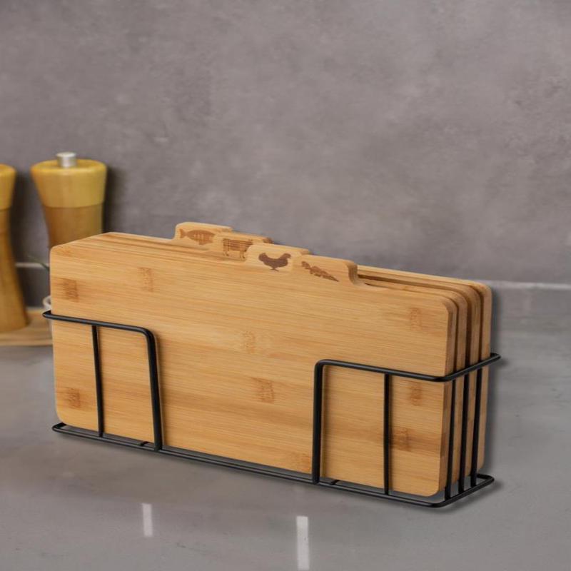 Bamboo Cutting Board With Stand, Set Of 4 - M7B11