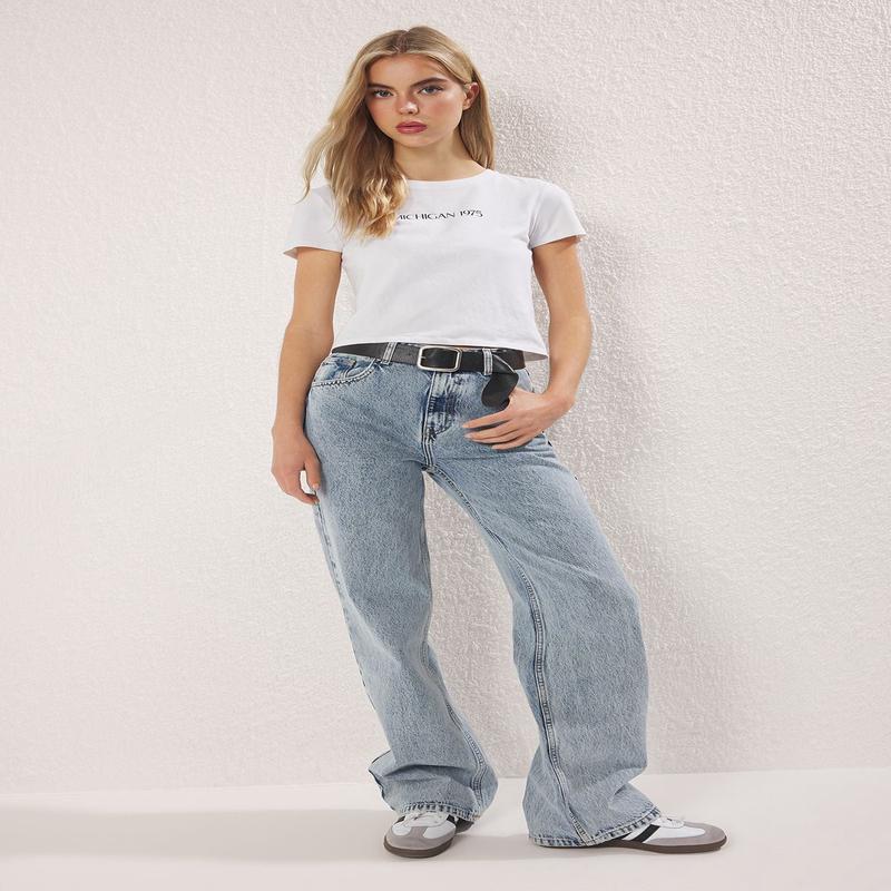 Women's Navy Blue Straight High Waist Jeans