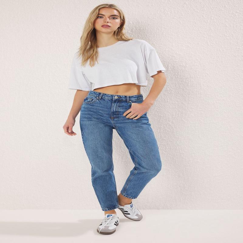 Women's Blue Straight High Waist Jeans