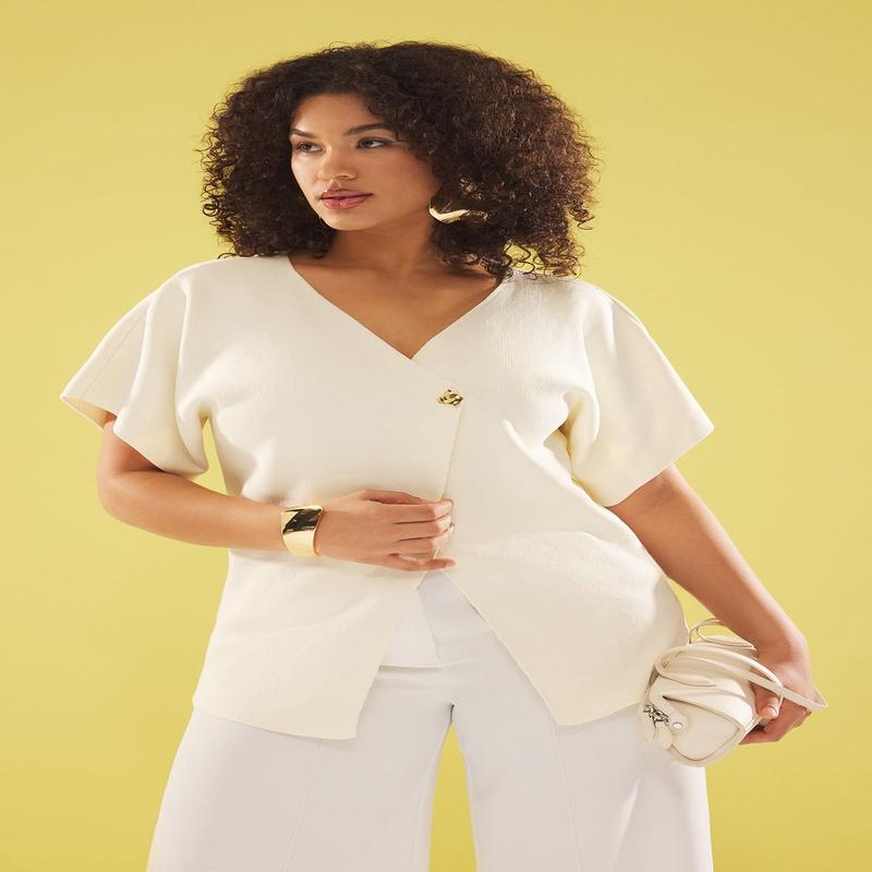 Curve Women's Plain Short Regular Plus Size Blouse