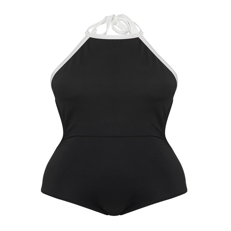 Women's Black Plain Removable Cup Swimsuit