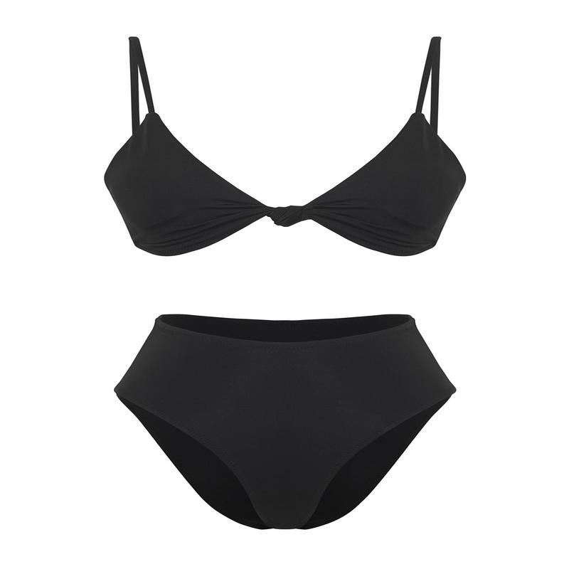 Women's Black Plain Removable Cup Bikini Set