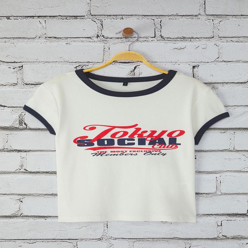 Women's Ecru Slogan Short Slim T-Shirt