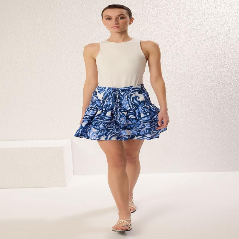 Women's Ethnic Pattern Mini Ruffle Hem Skirt
