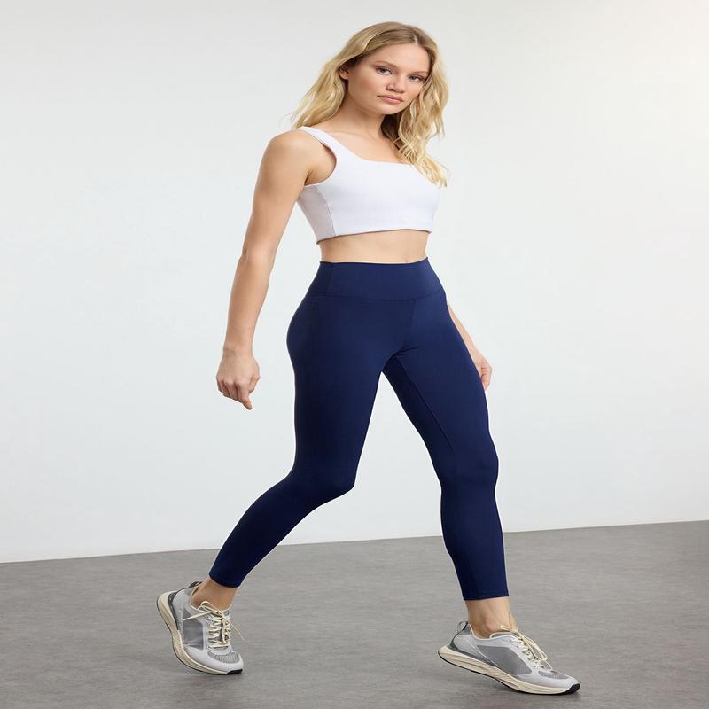 Women's Navy Blue Straight Full Size High Waist Sports Leggings