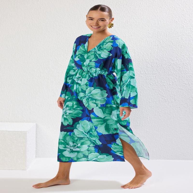 Women's Printed Midi Spaghetti Strap Beachwear Oversize Dress