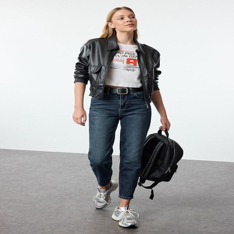 Women's Blue Straight Mom High Waist Jeans