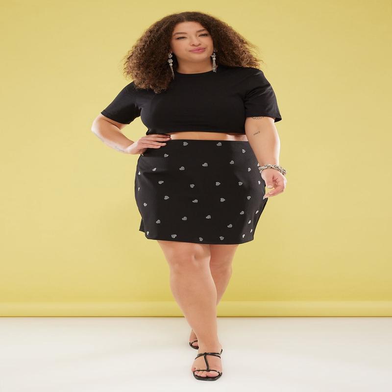 Curve Women's Plain Mini A-Line Plus Size Skirt