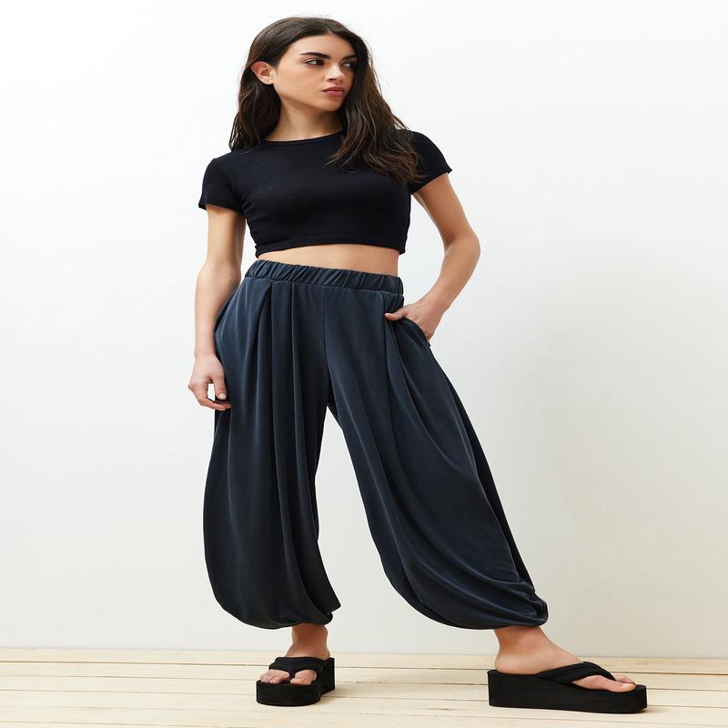 Women's Gray Plain Regular Waist Trousers