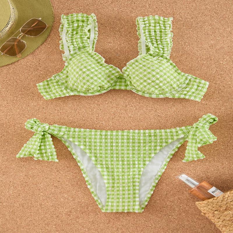 Women's Multi-Colored Plaid Removable Cup Bikini Set