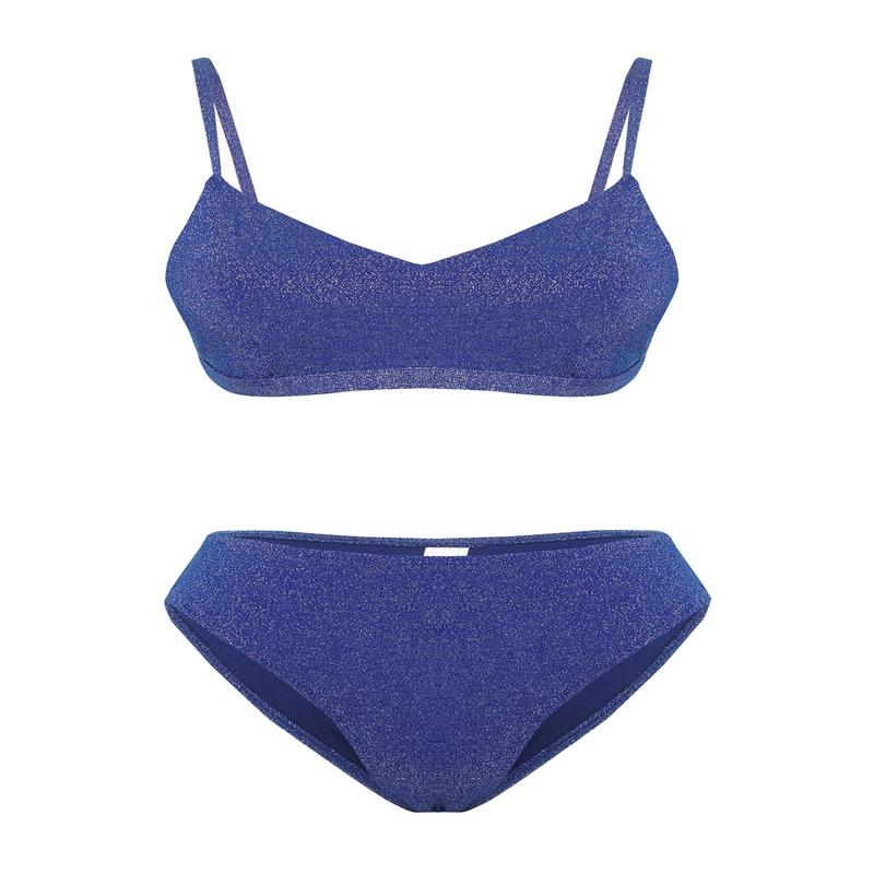 Women's Blue Plain Removable Cup Bikini Set