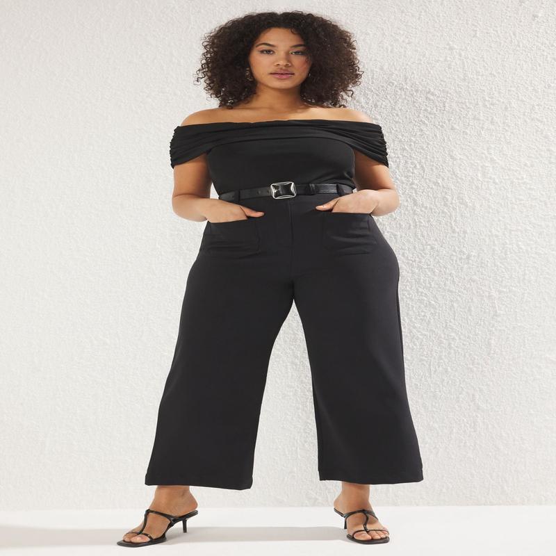 Curve Women's Plain High Waist Plus Size Pants
