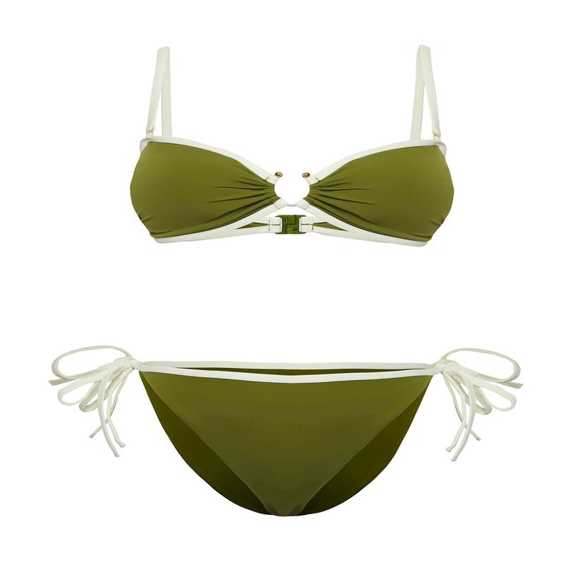 Women's Khaki Plain Removable Cup Bikini Set
