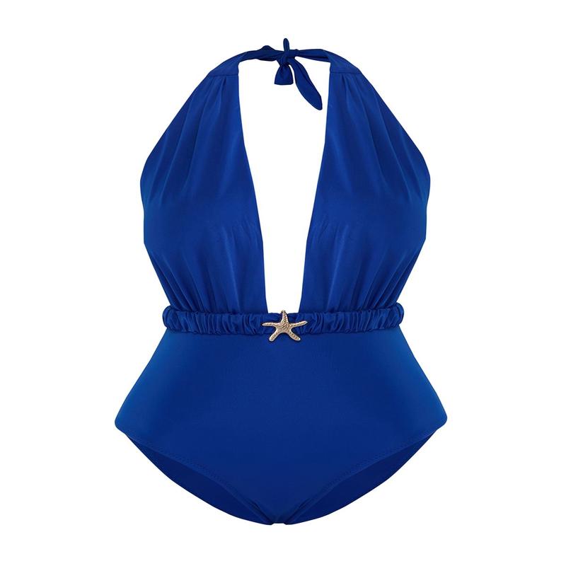 Women's Navy Blue Plain Removable Cup Swimsuit