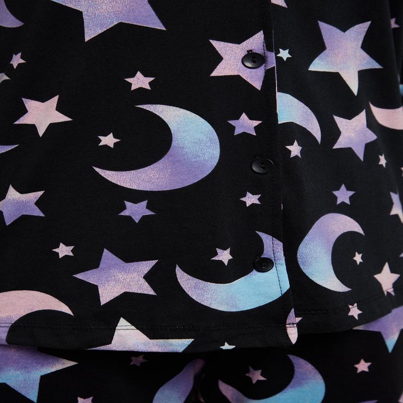 Women's Black Galaxy Long Sleeve Homewear Regular Pajamas Set