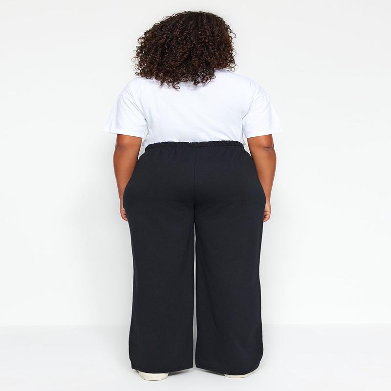 Curve Women's black Straight High Waist Plus Size Sweatpants
