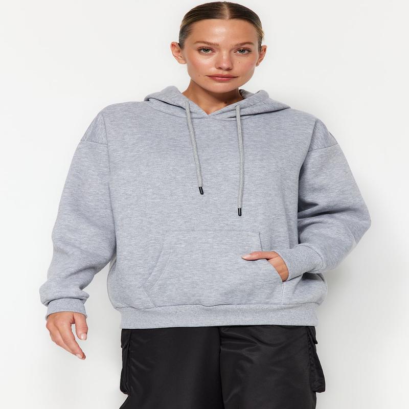 Women's Gray Straight Long Sleeve Oversized Sweatshirts