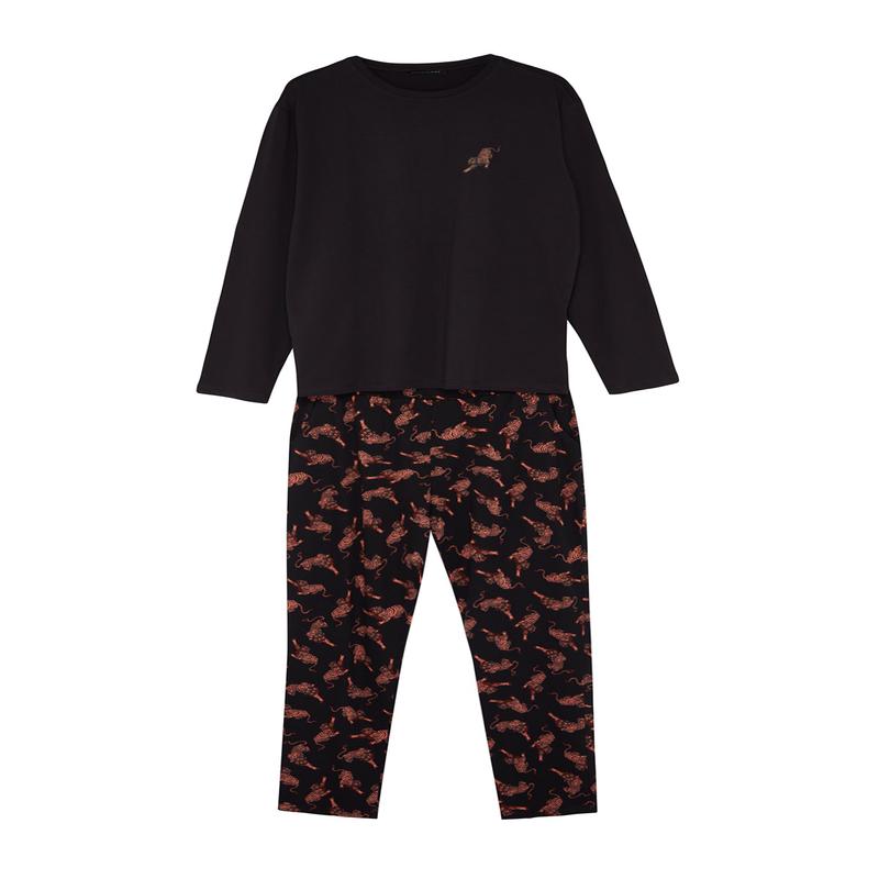 MAN Men's black Animal Long Sleeve Homewear Regular Pajamas Set