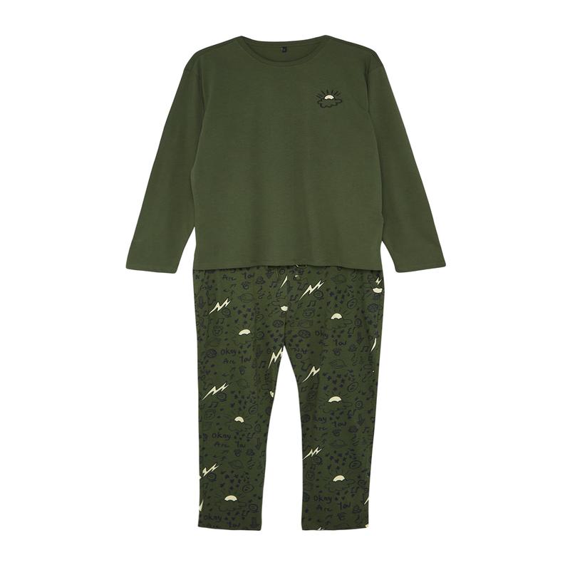 MAN Men's black galaxy Long Sleeve Homewear Regular Pajamas Set