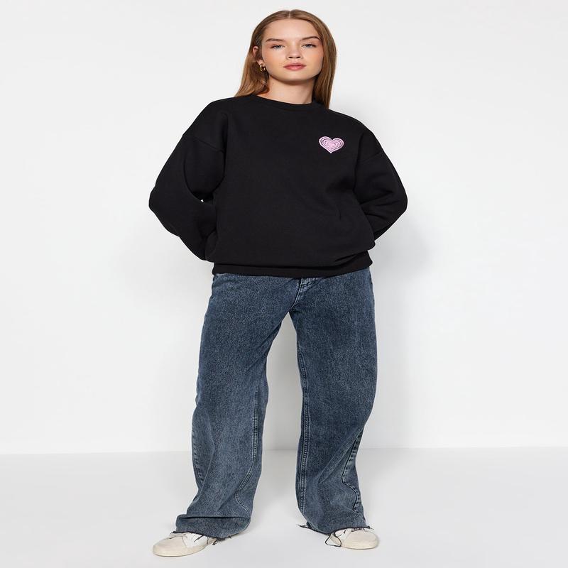 Women's black Printed Long Sleeve Oversized Sweatshirts