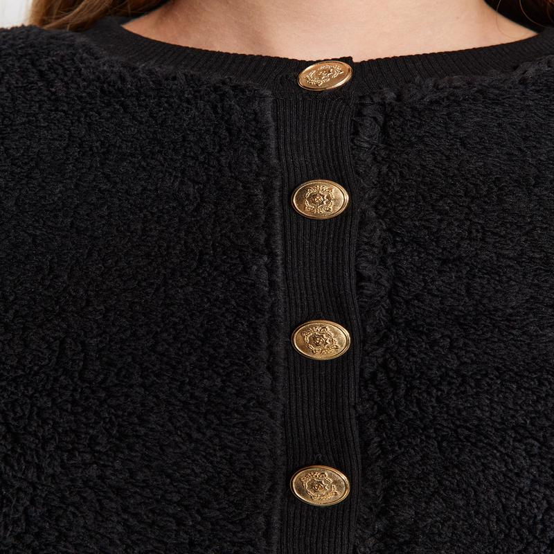 Women's Black Straight Long Sleeve Regular Cardigan