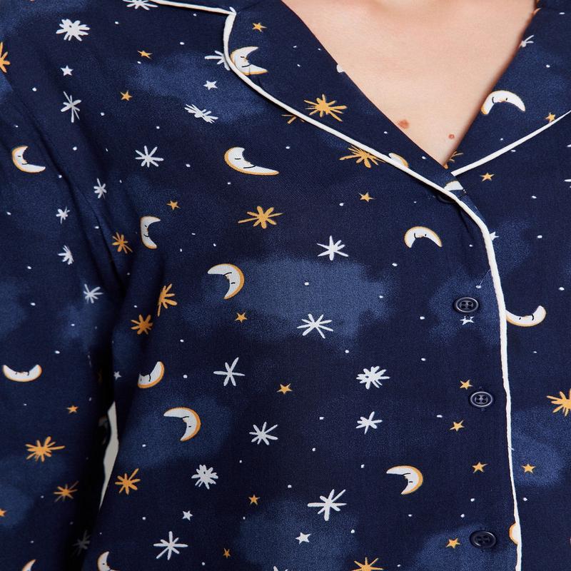 Women's BLUE galaxy Long Sleeve Homewear Regular Pajamas Set