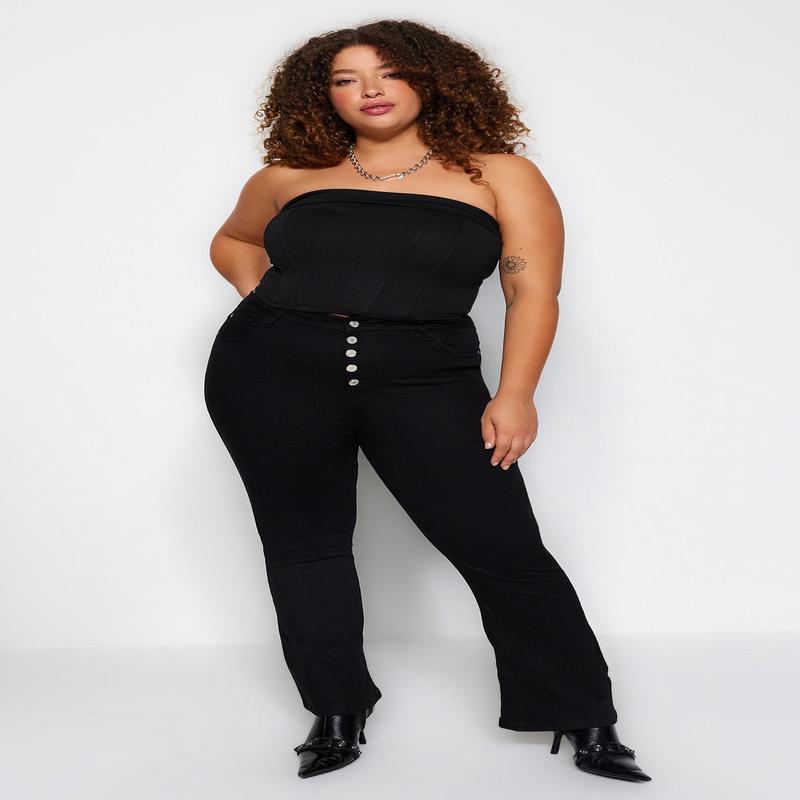 Curve Women's Plain Normal Waist Plus Size Jeans