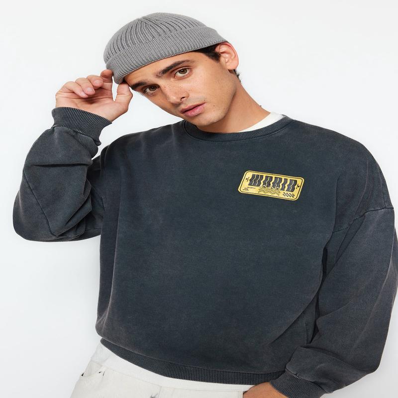 Man Men's Pnk Motto Long Sleeve Oversized Sweatshirts