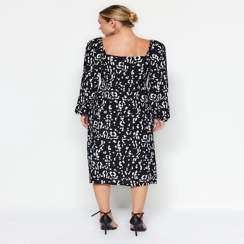 Women's black geometric Midi Long Sleeve Casual/Casual Regular Dress