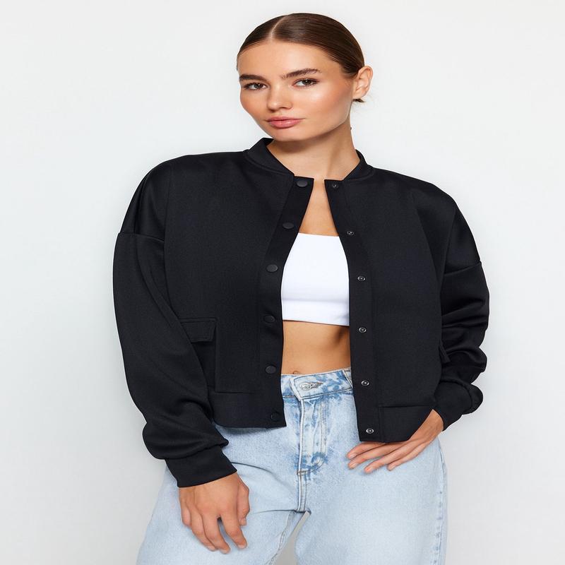 Women's Dark blue Plain Long sleeve Oversize Jacket