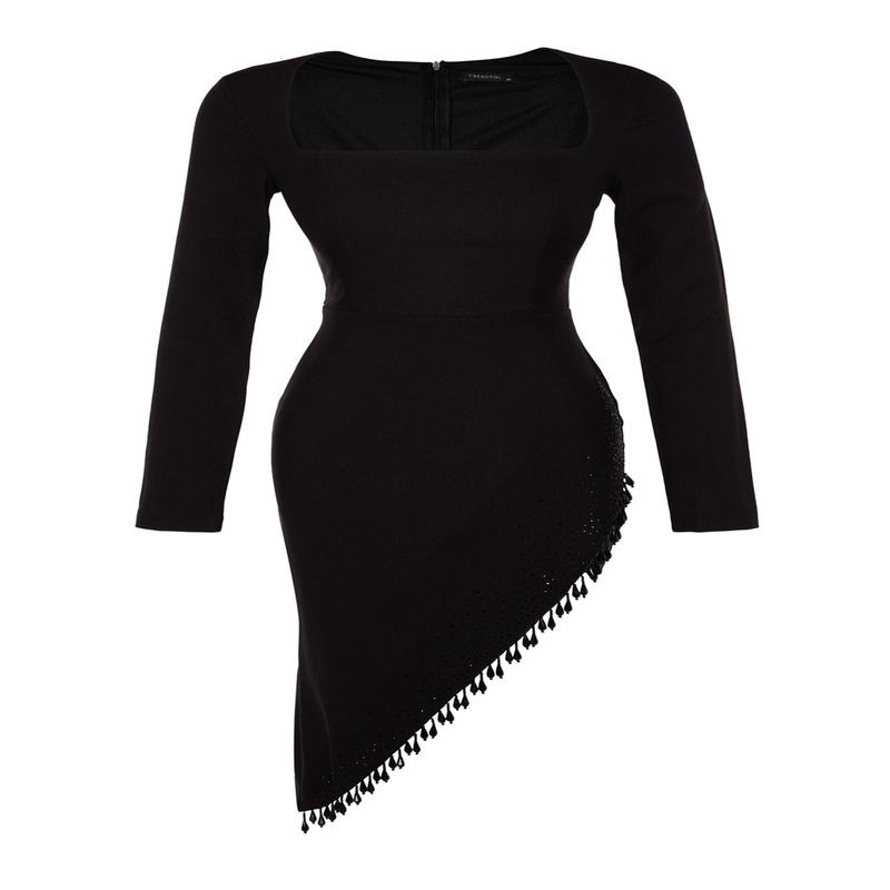 Women's Plain Midi Long Sleeve Cocktail Fitted Dress