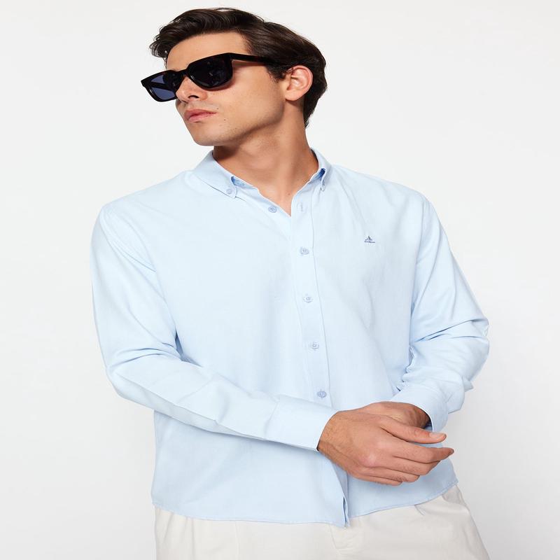 MAN Men's BLUE Straight Long Sleeve Regular SHIRT