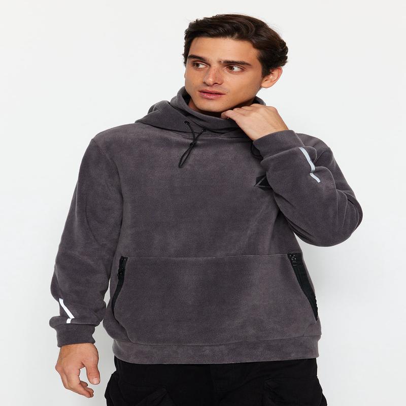 Man Men's Gray Geometric Long Sleeve Oversize Sweatshirts