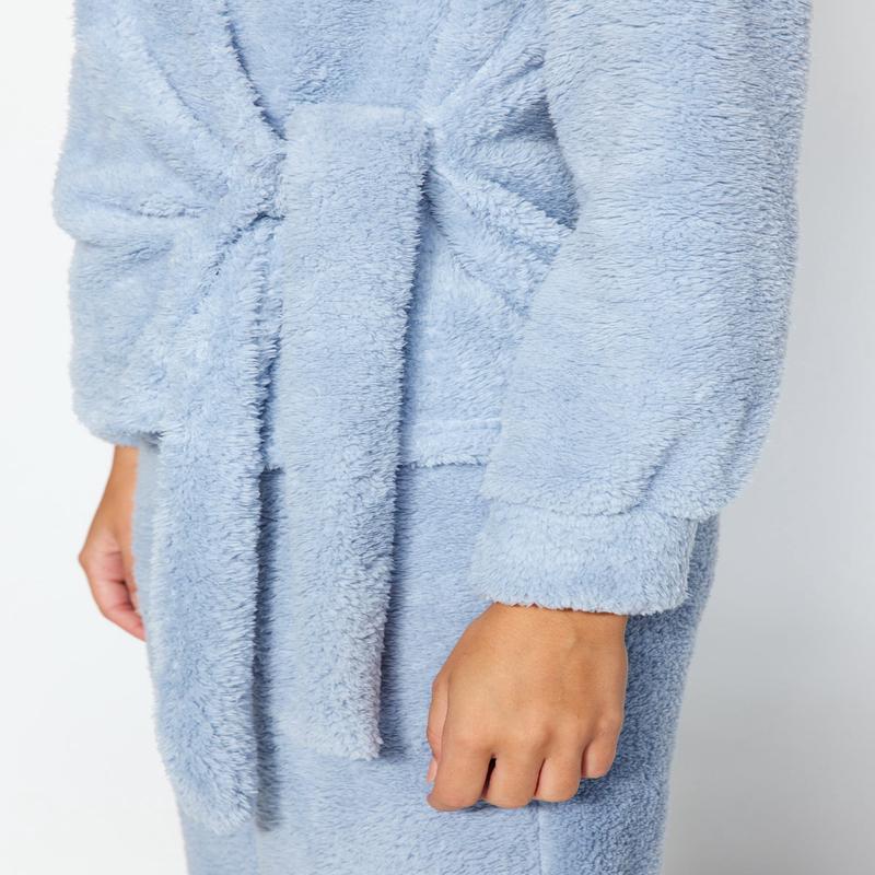 Women's BLUE Solid Long Sleeve Homewear Regular Pajamas Set