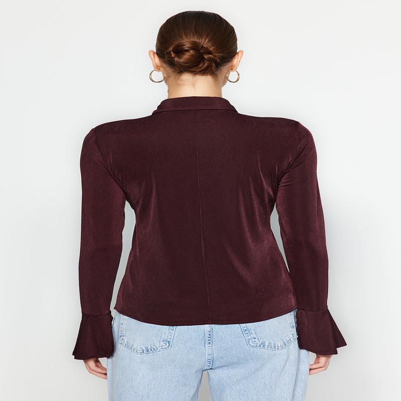 Women's brown Straight Long Sleeve Slim SHIRT