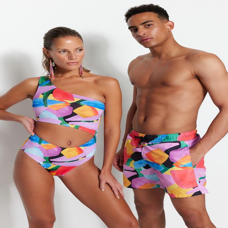 MAN Men's Multicolor Abstract Swim Shorts