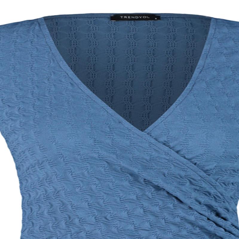 Women's Blue Plain Long Sleeve Regular Fit Blouse